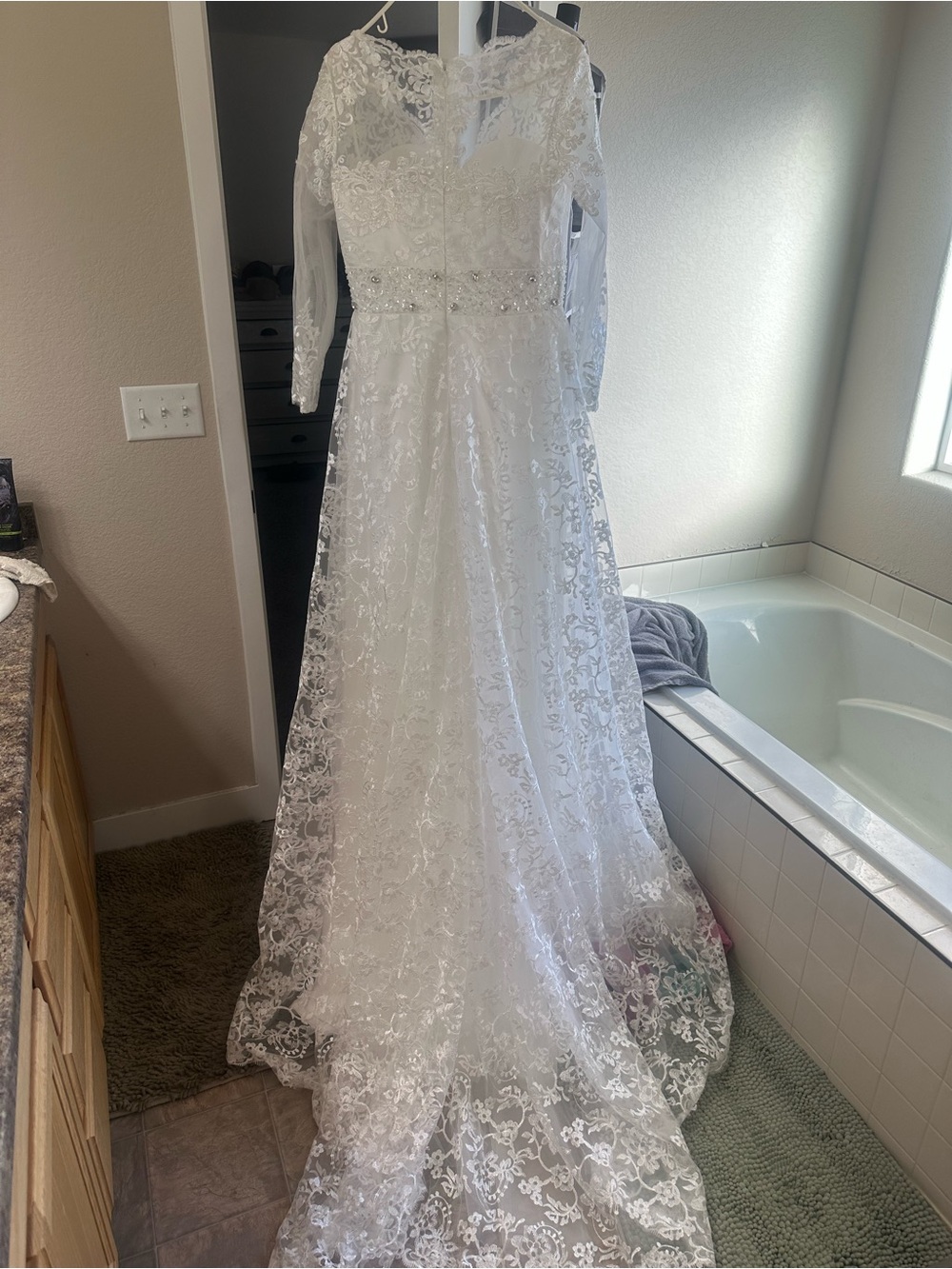 Long Sleeve Lace A-Line Wedding Gown in Ivory - Picture 6 of 8